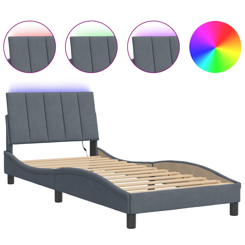 Giroletto con LED senza Materasso Hanko Grigio Scuro 80x200 cm