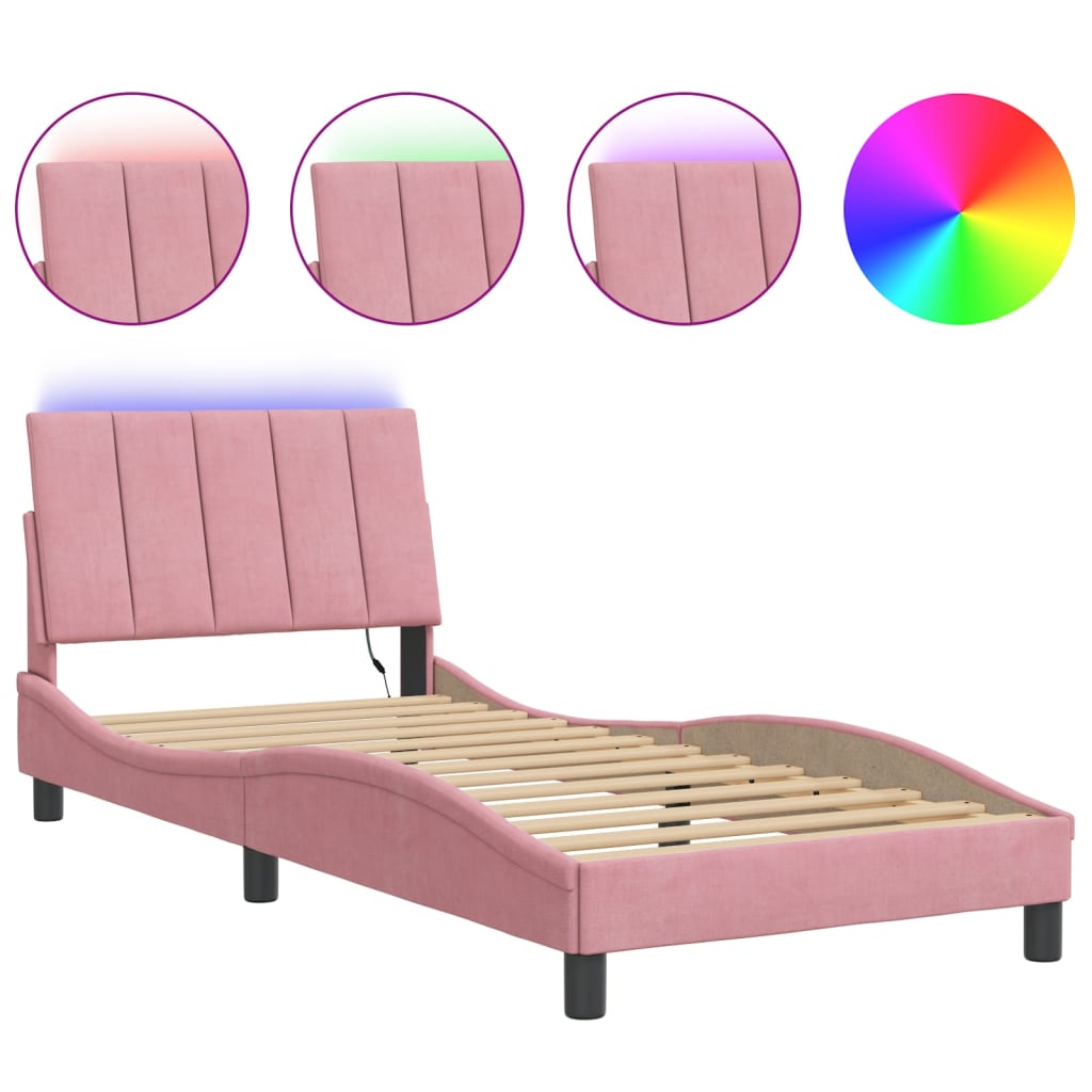 Giroletto con LED senza Materasso Hanko Rosa 80x200 cm Velluto