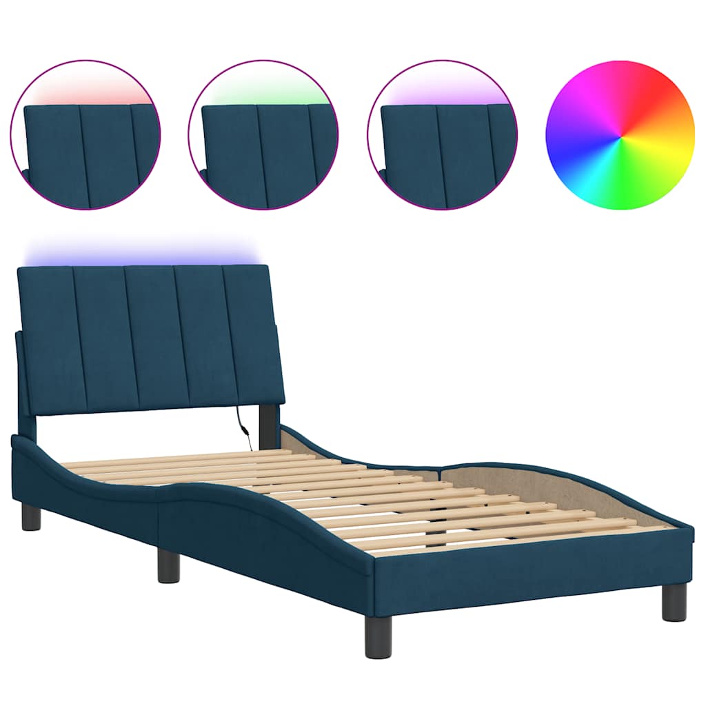 Giroletto con LED senza Materasso Hanko Blu 90x190cm in Velluto