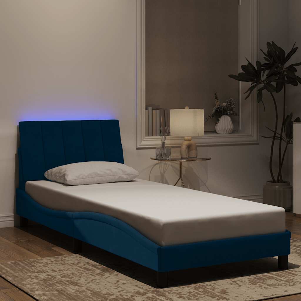 Giroletto con LED senza Materasso Hanko Blu 90x190cm in Velluto