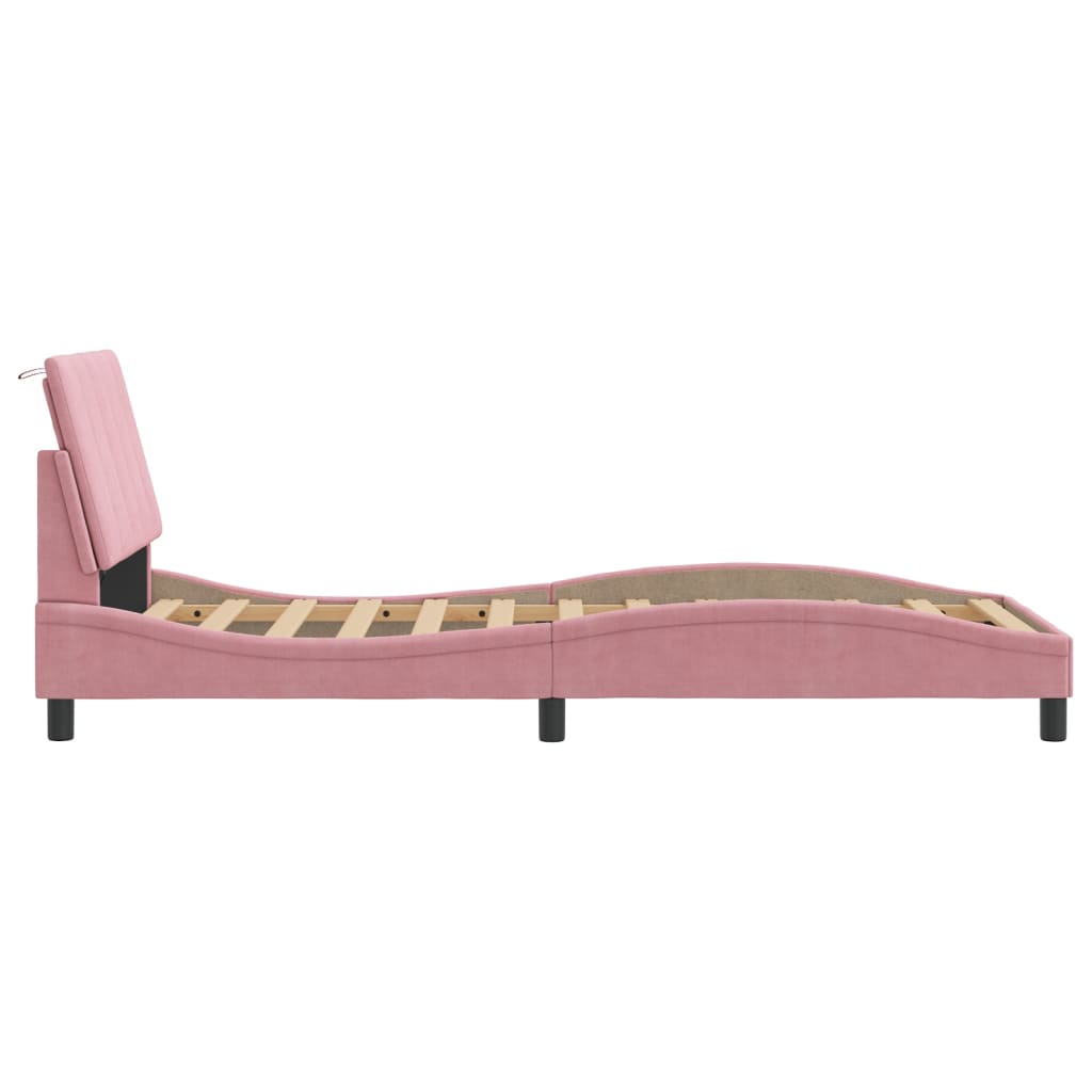 Giroletto con LED senza Materasso Hanko Rosa 90x190 cm in Velluto