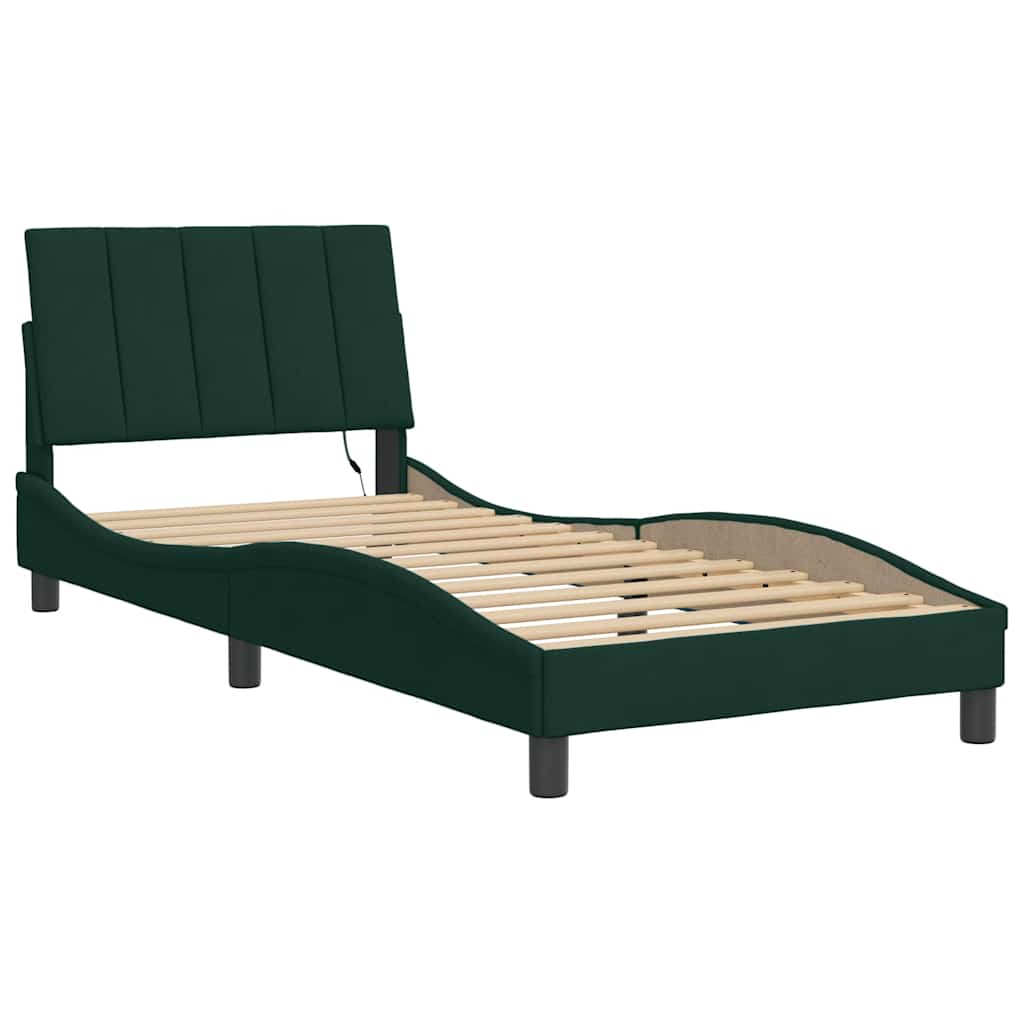 Giroletto con LED senza Materasso Hanko Verde Scuro 90x200 cm in Velluto | homemem39