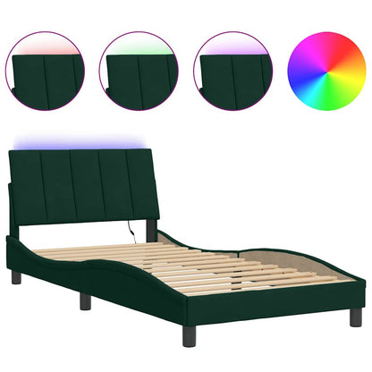 Giroletto con LED senza Materasso Hanko Verde Scuro 100x200 cm in Velluto | homemem39