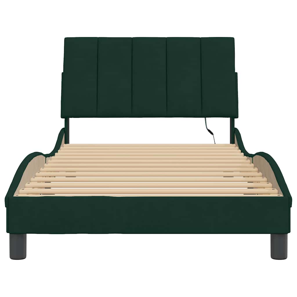 Giroletto con LED senza Materasso Hanko Verde Scuro 100x200 cm in Velluto | homemem39