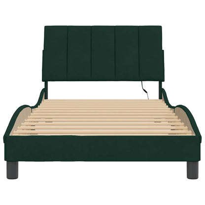 Giroletto con LED senza Materasso Hanko Verde Scuro 100x200 cm in Velluto | homemem39