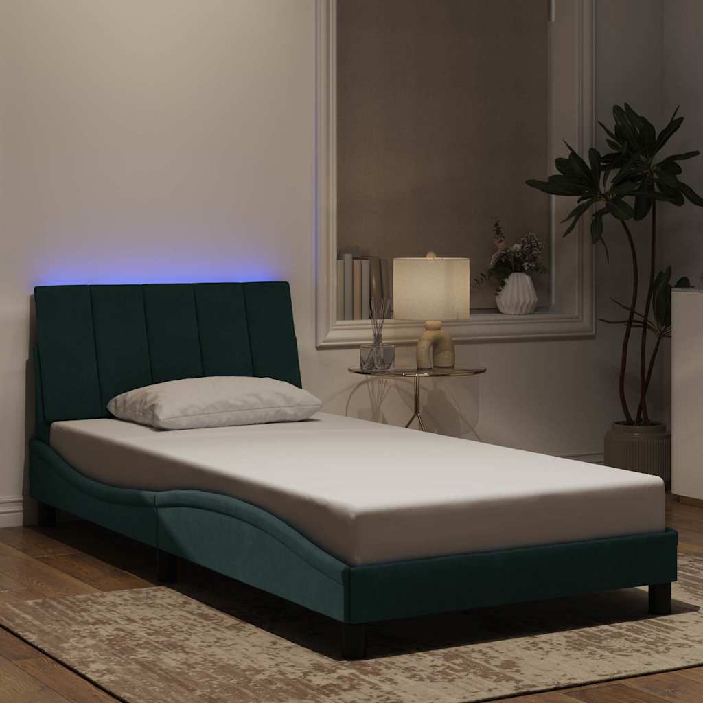 Giroletto con LED senza Materasso Hanko Verde Scuro 100x200 cm in Velluto | homemem39