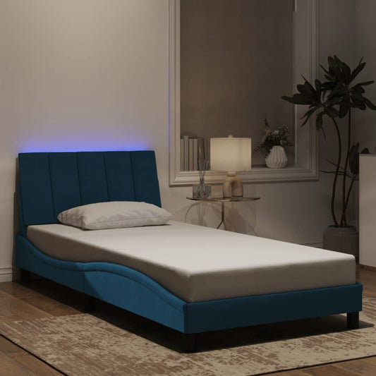 Giroletto con LED senza Materasso Hanko Blu 100x200 cm in Velluto - homemem39