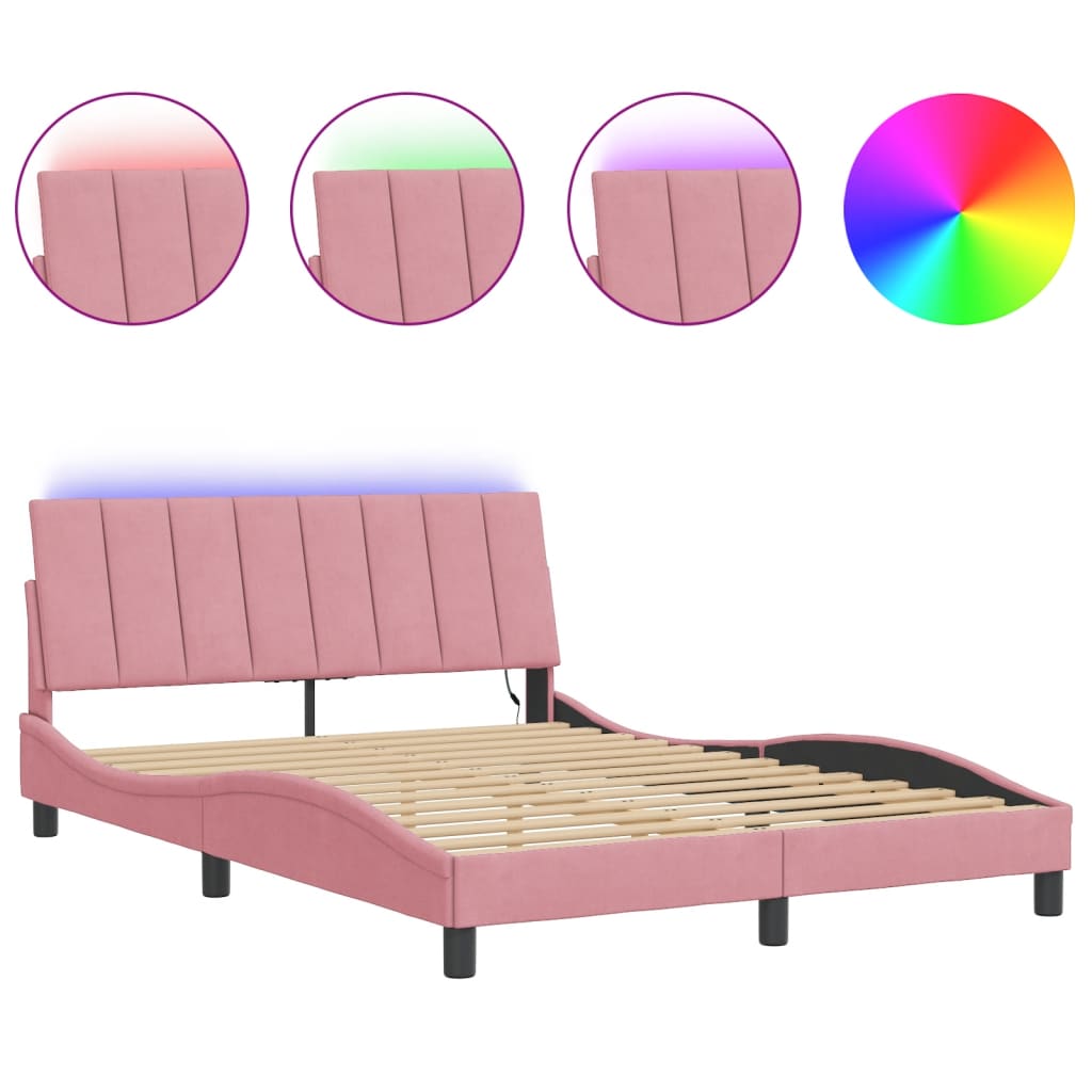 Giroletto con LED senza Materasso Hanko Rosa 140x190 cm Velluto