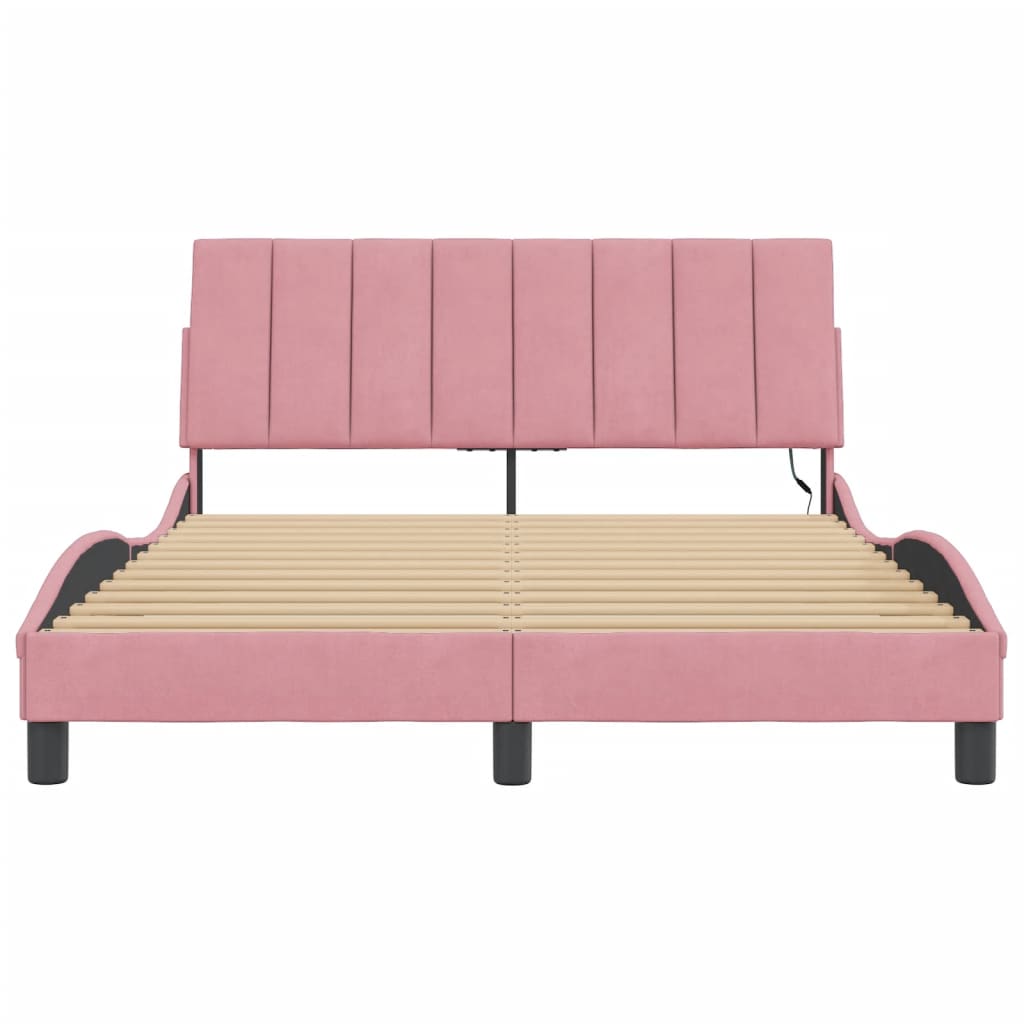 Giroletto con LED senza Materasso Hanko Rosa 140x190 cm Velluto
