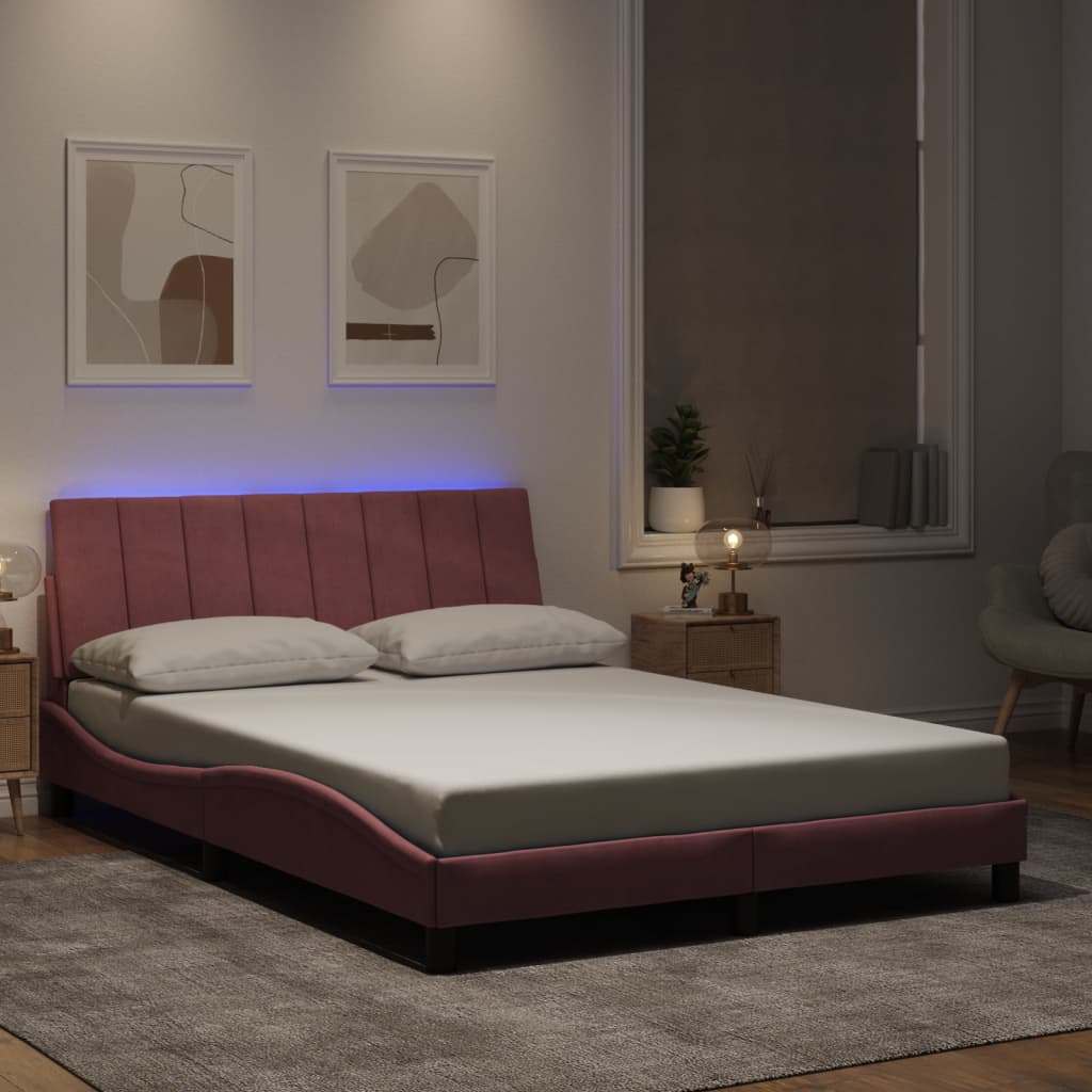 Giroletto con LED senza Materasso Hanko Rosa 140x190 cm Velluto