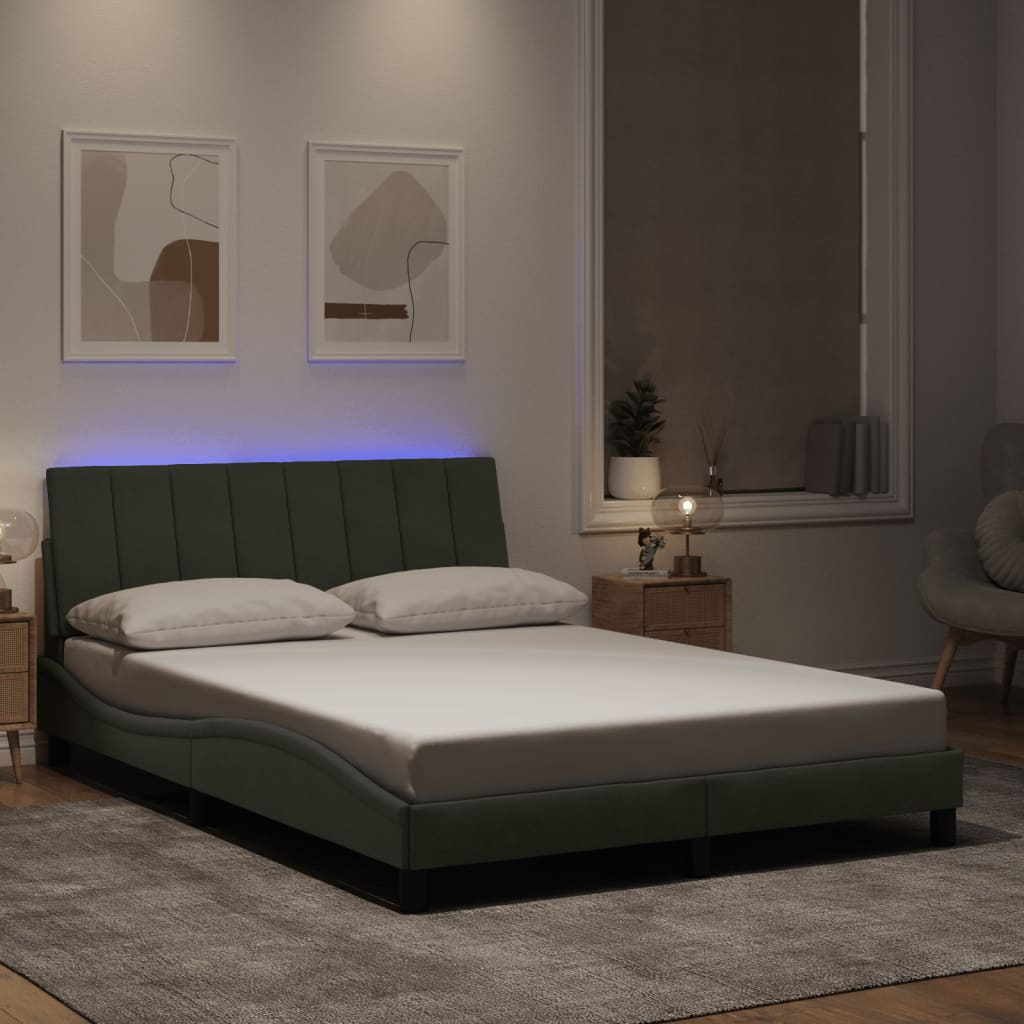 Giroletto con LED senza Materasso Hanko Grigio Chiaro 140x200 cm in Velluto - homemem39