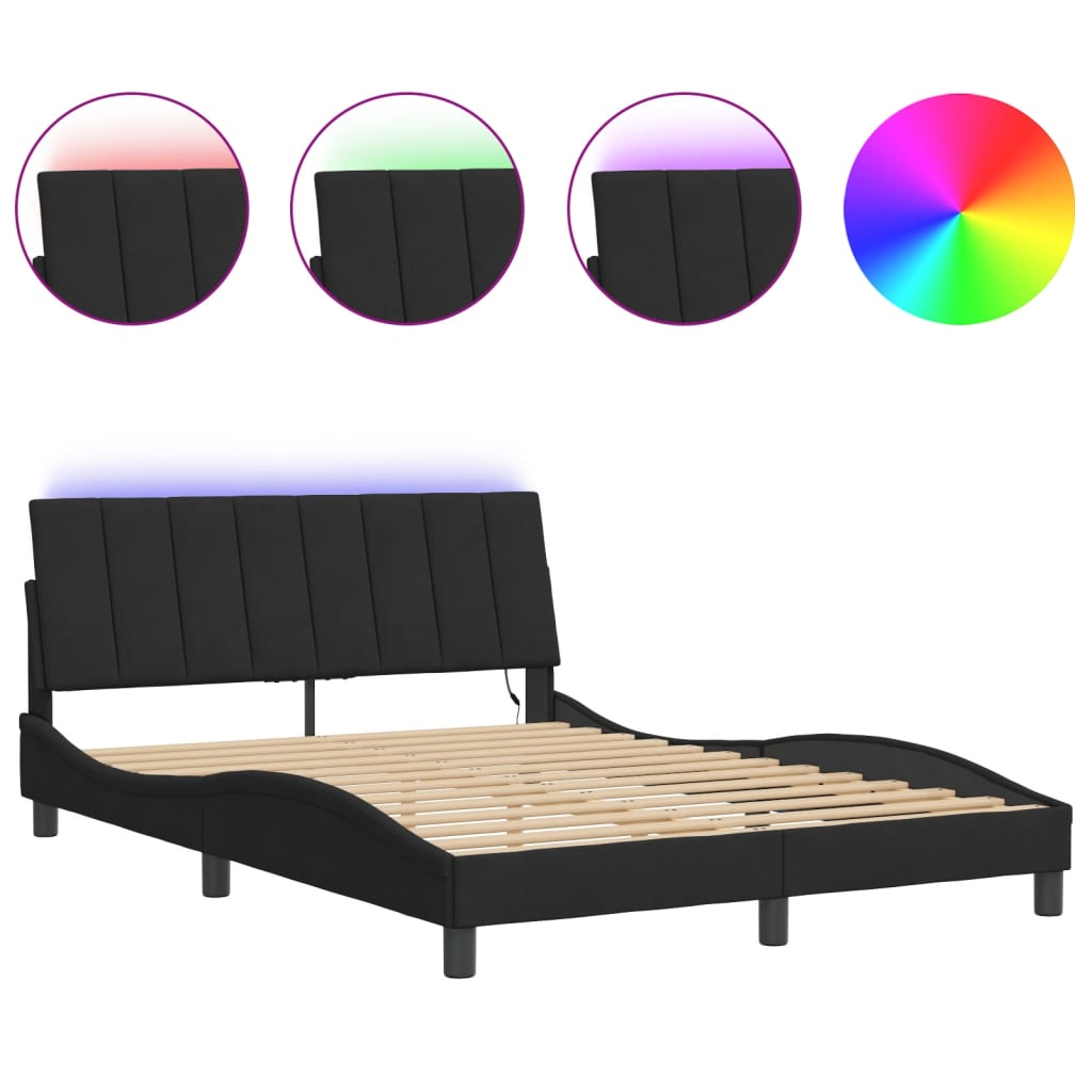 Giroletto con LED senza Materasso Hanko Nero 140x200 cm Velluto