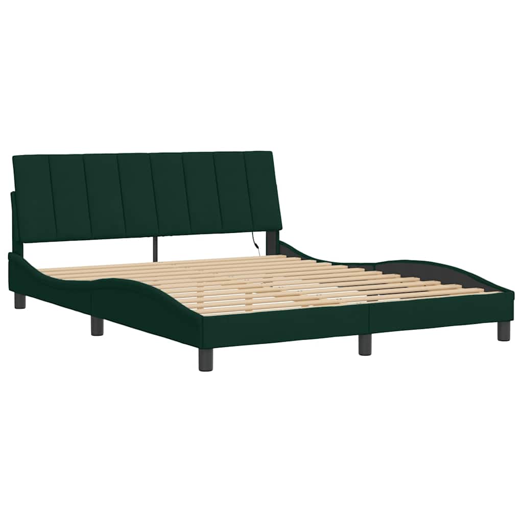 Giroletto con LED senza Materasso Hanko Verde Scuro 160x200 cm in Velluto | homemem39