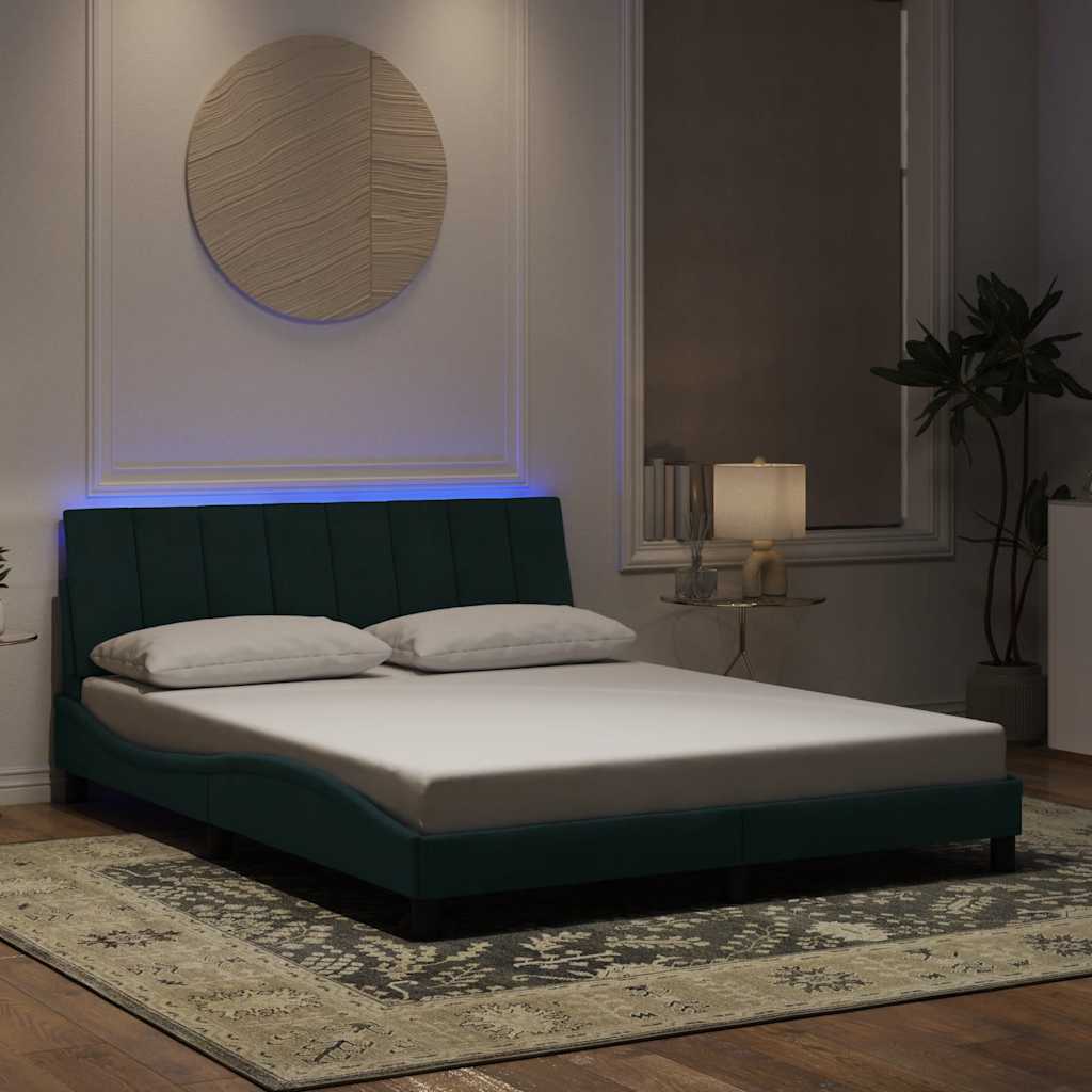 Giroletto con LED senza Materasso Hanko Verde Scuro 160x200 cm in Velluto | homemem39
