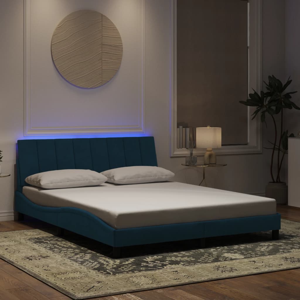 Giroletto con LED senza Materasso Hanko Blu 160x200 cm in Velluto - homemem39