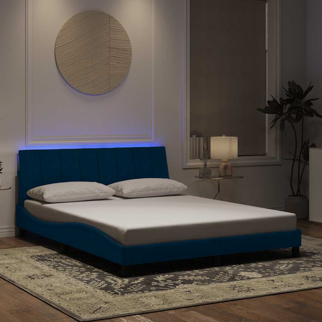 Giroletto con LED senza Materasso Hanko Blu 160x200 cm Velluto