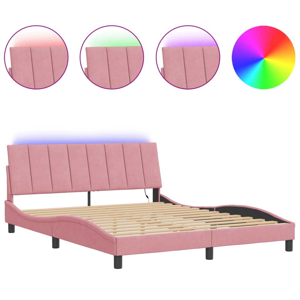 Giroletto con LED senza Materasso Hanko Rosa 160x200 cm Velluto