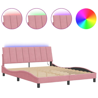 Giroletto con LED senza Materasso Hanko Rosa 160x200 cm Velluto