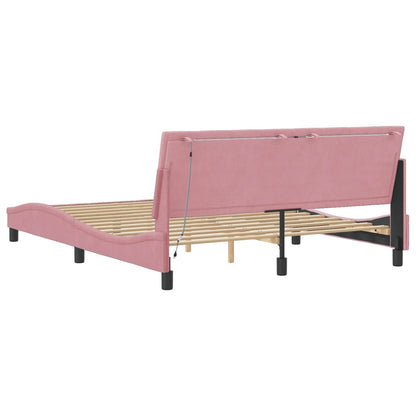 Giroletto con LED senza Materasso Hanko Rosa 160x200 cm Velluto