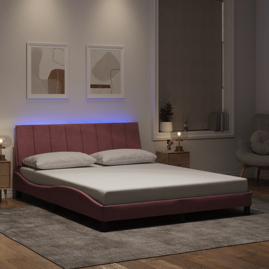 Giroletto con LED senza Materasso Hanko Rosa 160x200 cm Velluto