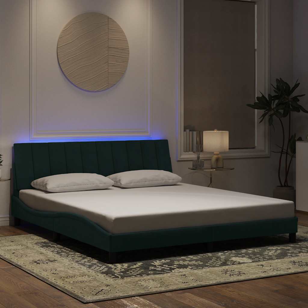 Giroletto con LED senza Materasso Hanko Verde Scuro 180x200 cm in Velluto