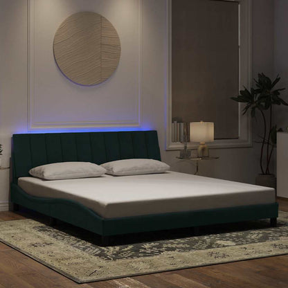 Giroletto con LED senza Materasso Hanko Verde Scuro 180x200 cm in Velluto