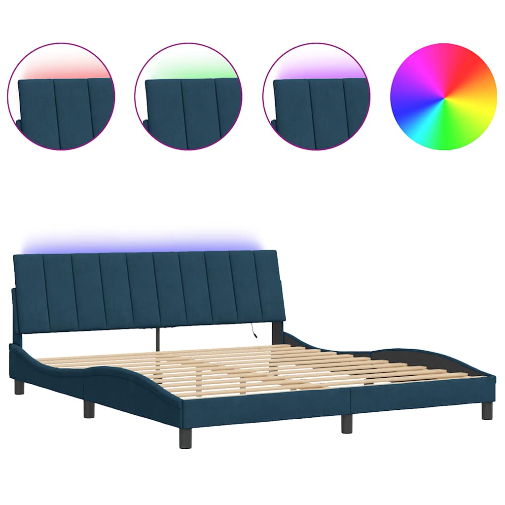 Giroletto con LED senza Materasso Hanko Blu 180x200 cm Velluto