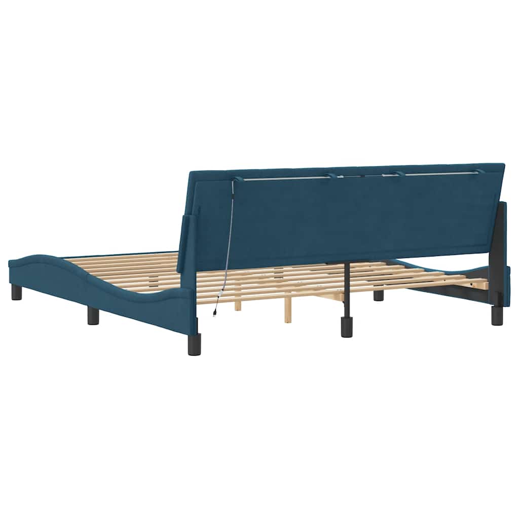 Giroletto con LED senza Materasso Hanko Blu 180x200 cm Velluto