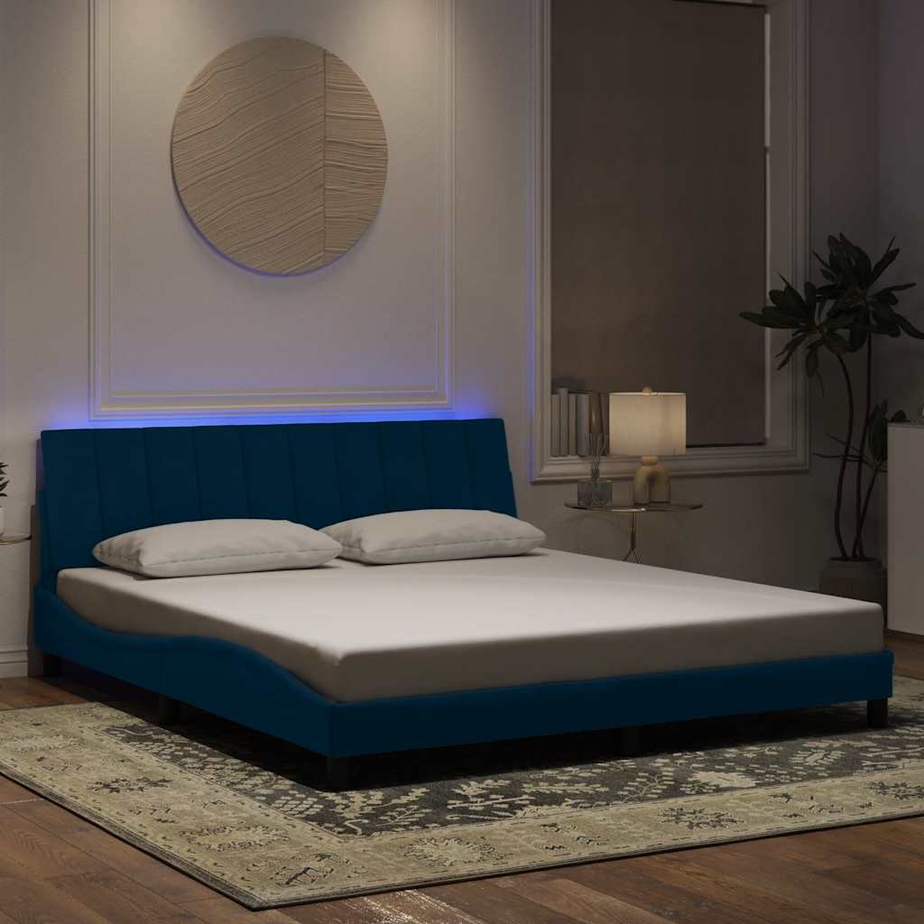 Giroletto con LED senza Materasso Hanko Blu 180x200 cm Velluto