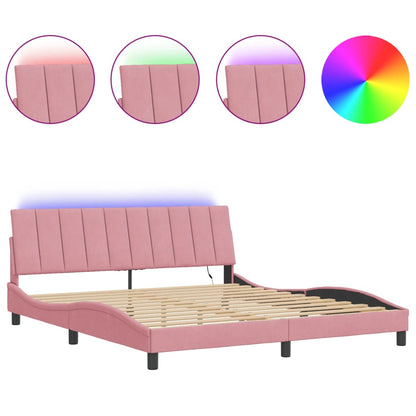 Giroletto con LED senza Materasso Hanko Rosa 180x200 cm Velluto