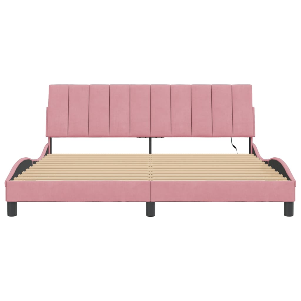 Giroletto con LED senza Materasso Hanko Rosa 180x200 cm Velluto