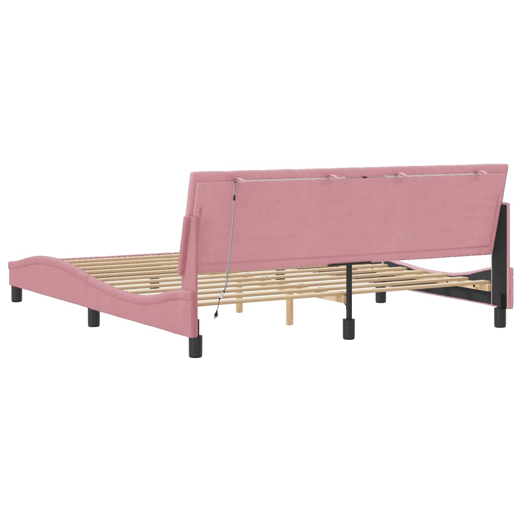 Giroletto con LED senza Materasso Hanko Rosa 180x200 cm Velluto