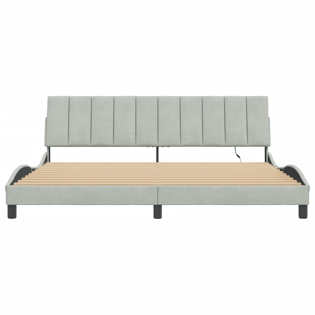 Giroletto con LED senza Materasso Hanko Grigio Chiaro 200x200 cm in Velluto