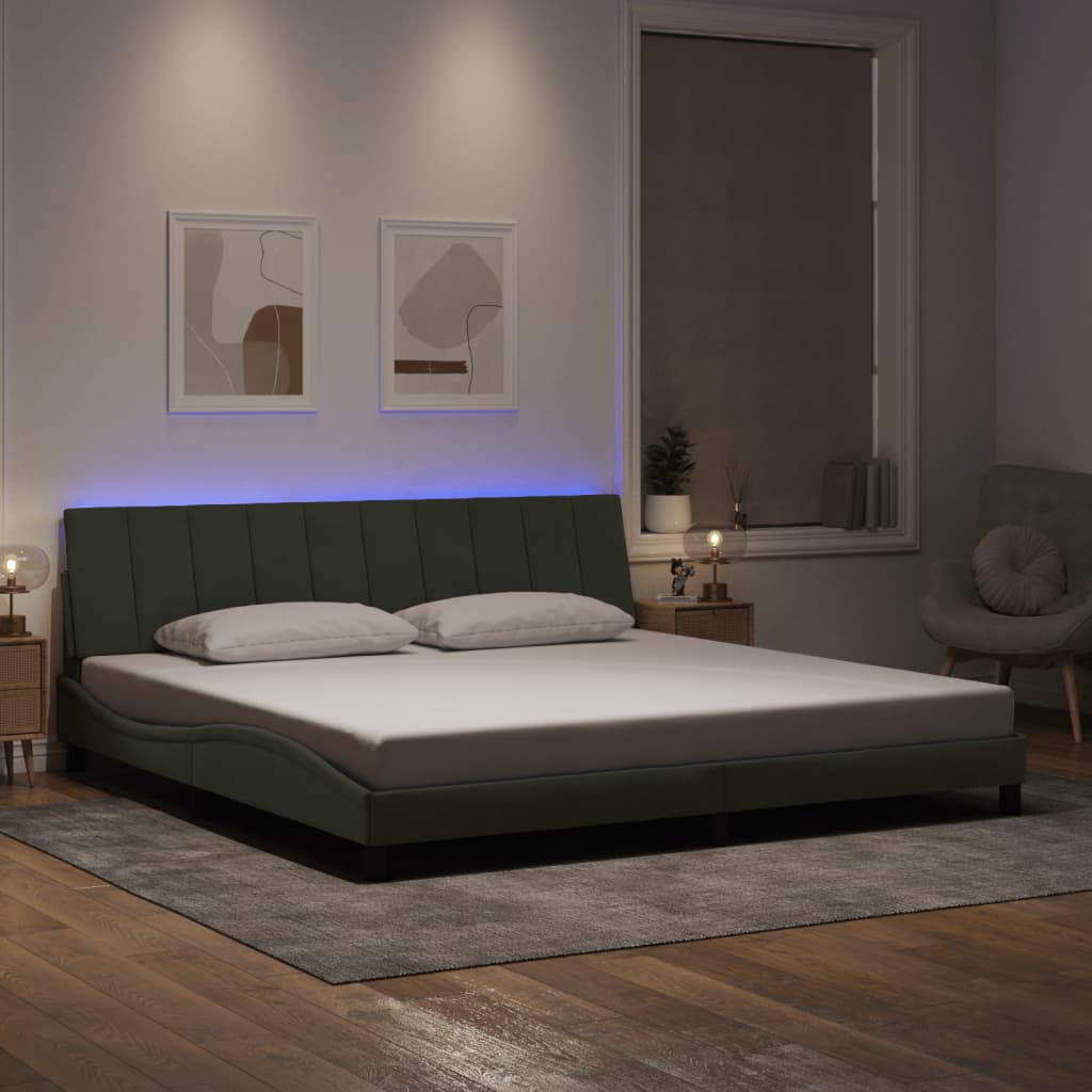 Giroletto con LED senza Materasso Hanko Grigio Chiaro 200x200 cm in Velluto