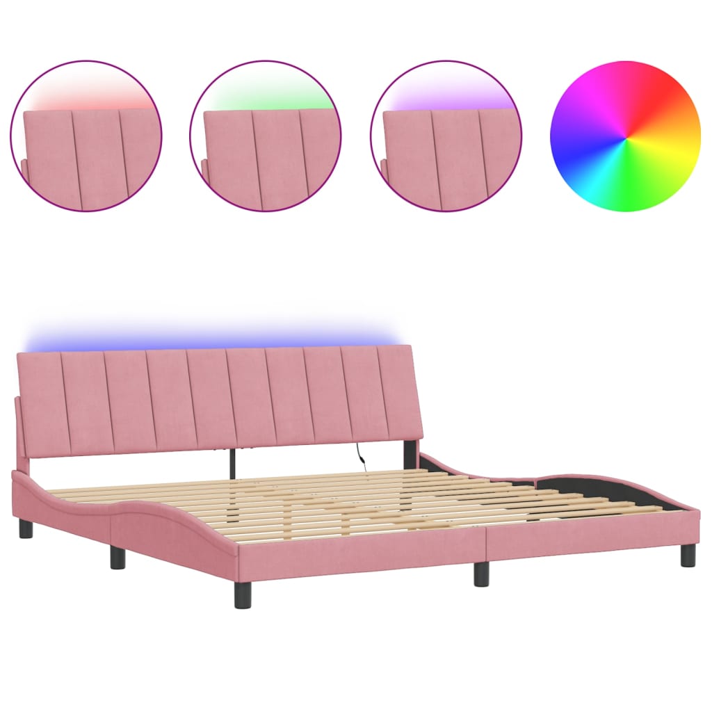 Giroletto con LED senza Materasso Hanko Rosa 200x200 cm Velluto