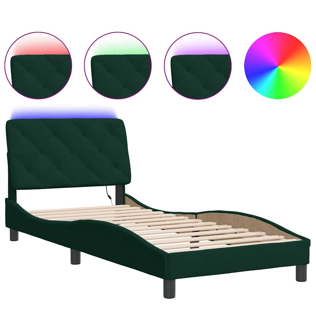 Giroletto con LED senza Materasso Verde Scuro 80x200 cm Velluto