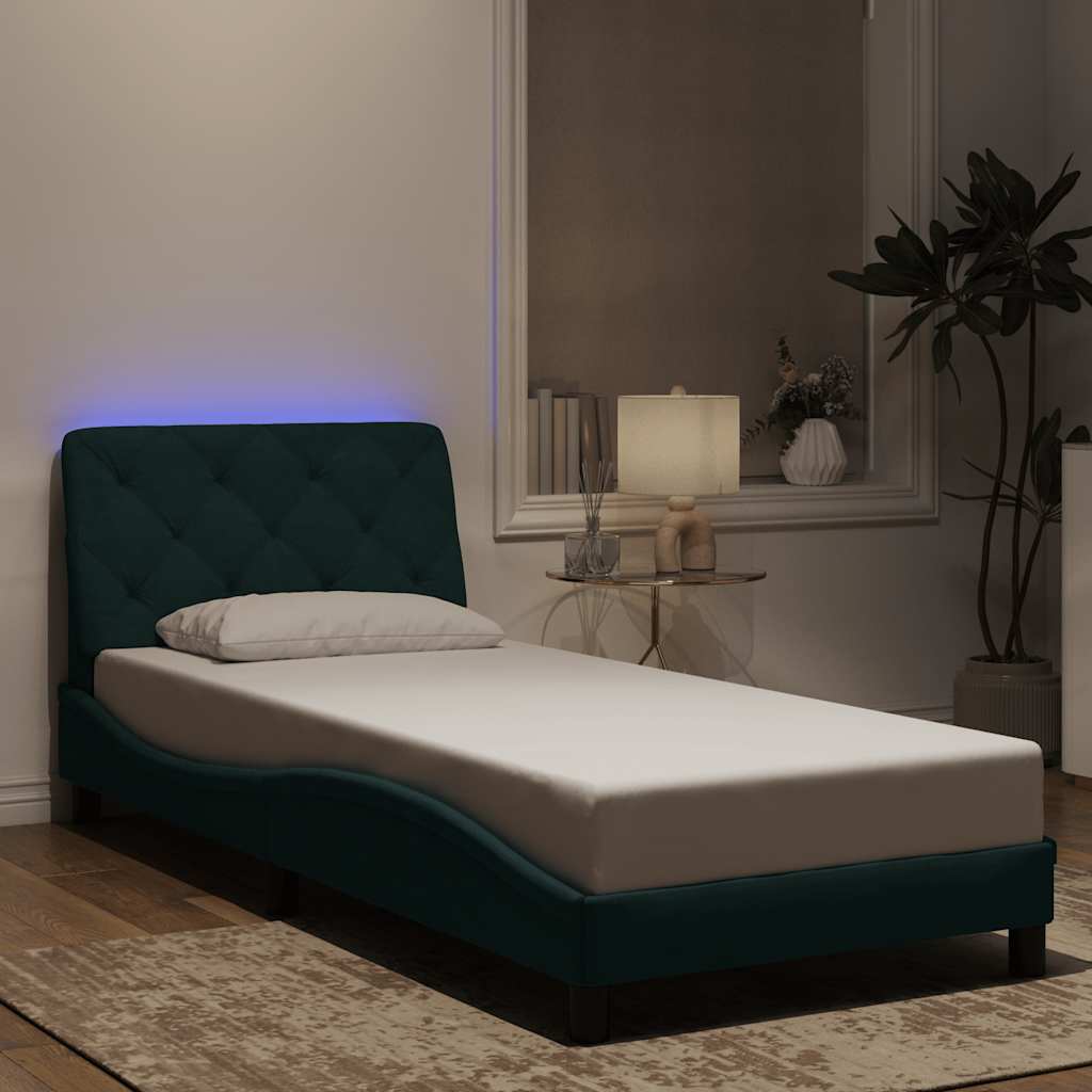 Giroletto con LED senza Materasso Verde Scuro 80x200 cm Velluto