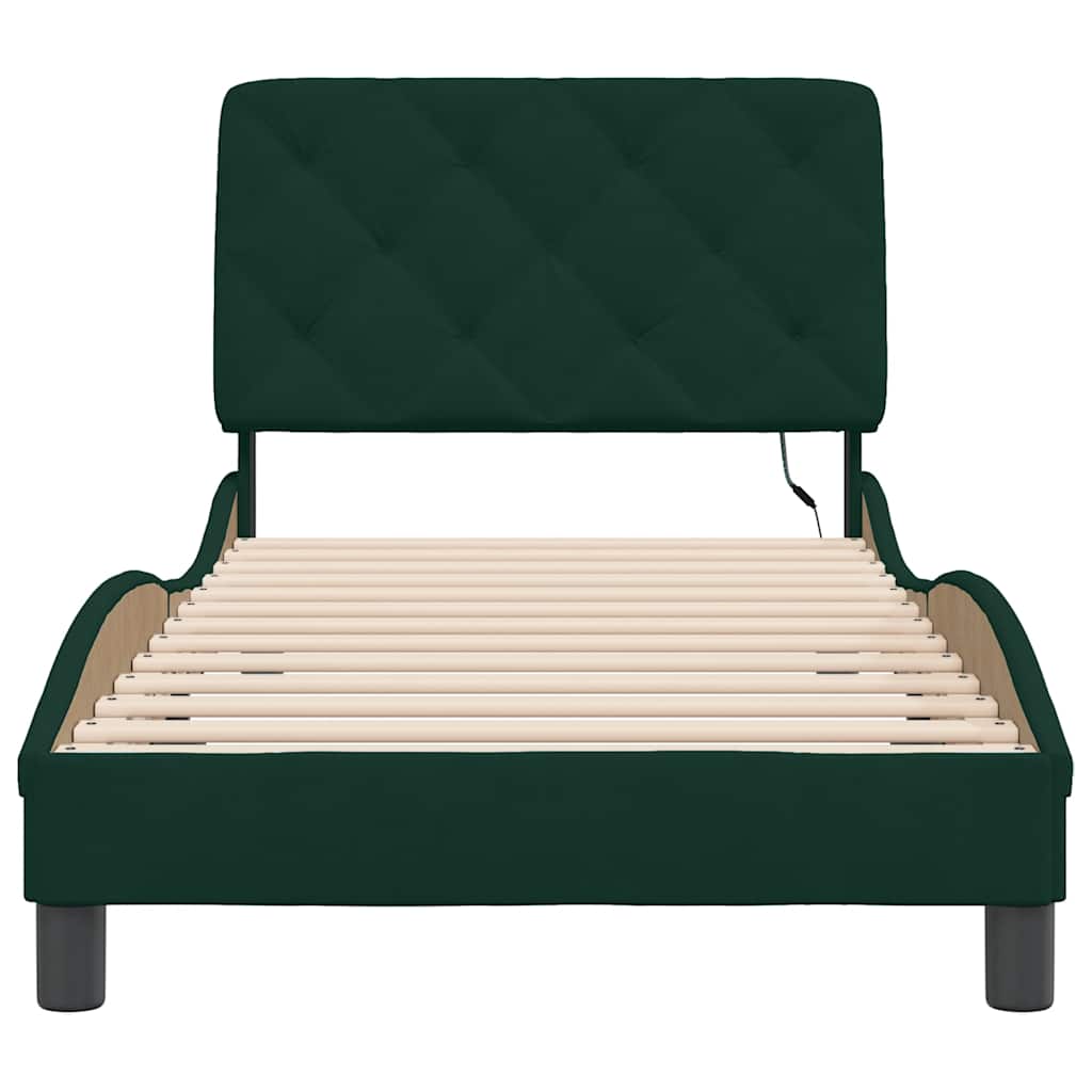 Giroletto con LED senza Materasso Verde Scuro 90x190 cm Velluto