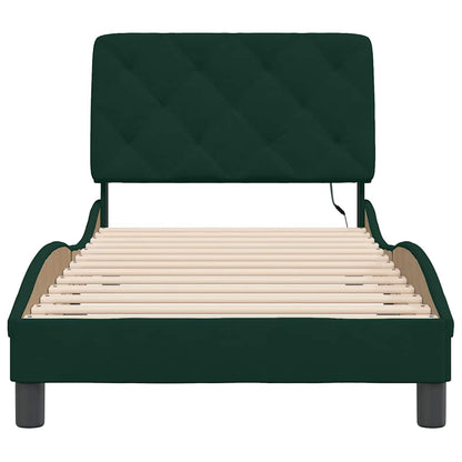Giroletto con LED senza Materasso Verde Scuro 90x190 cm Velluto