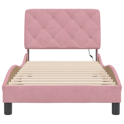 Giroletto con LED senza Materasso Rosa 90x190 cm in Velluto