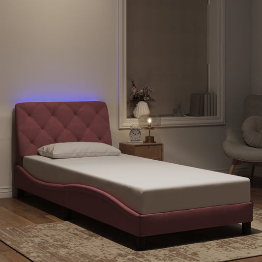 Giroletto con LED senza Materasso Rosa 90x190 cm in Velluto