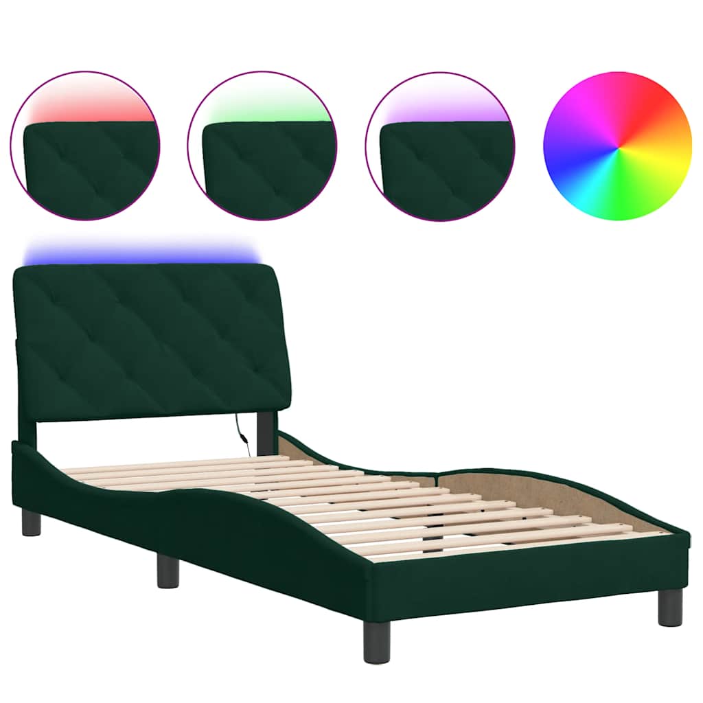 Giroletto con LED senza Materasso Verde Scuro 90x200 cm in Velluto