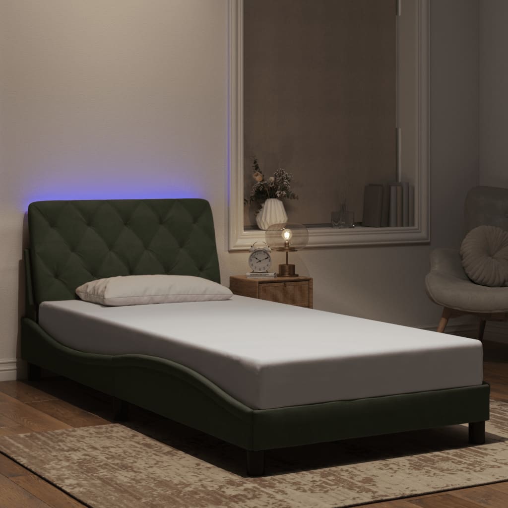 Giroletto con LED senza Materasso Grigio Chiaro 100x200 cm in Velluto