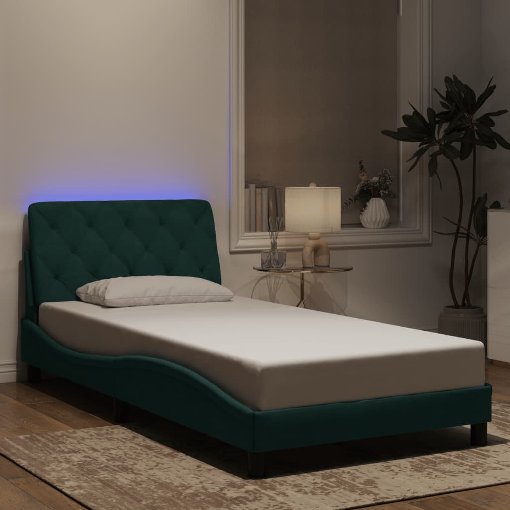 Giroletto con LED senza Materasso Verde Scuro 100x200 cm in Velluto - homemem39