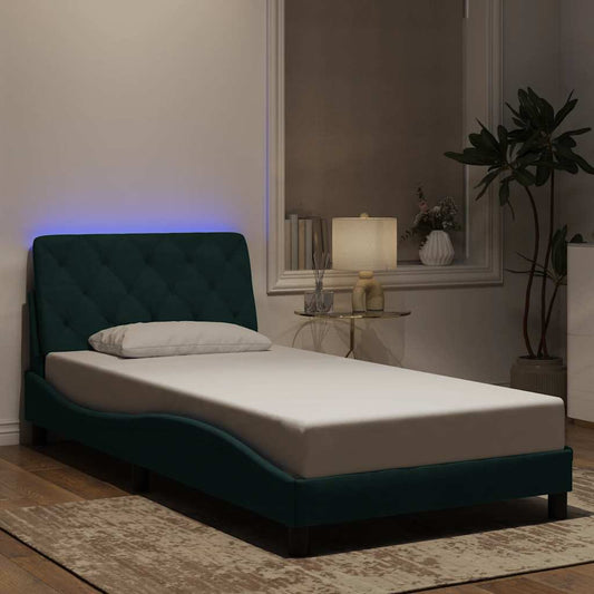 Giroletto con LED senza Materasso Verde Scuro 100x200cm Velluto