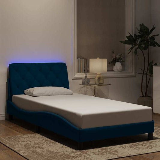 Giroletto con LED senza Materasso Blu 100x200 cm in Velluto