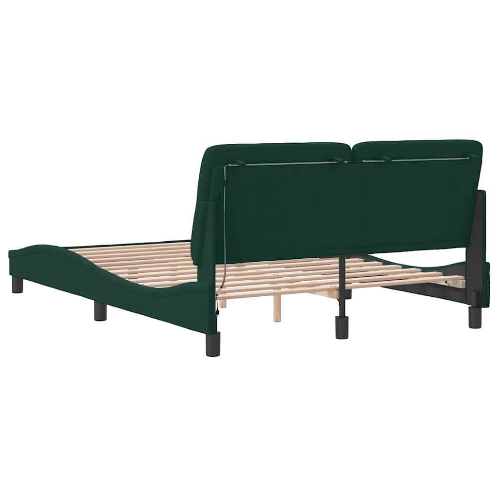 Giroletto con LED senza Materasso Verde Scuro 120x200cm Velluto