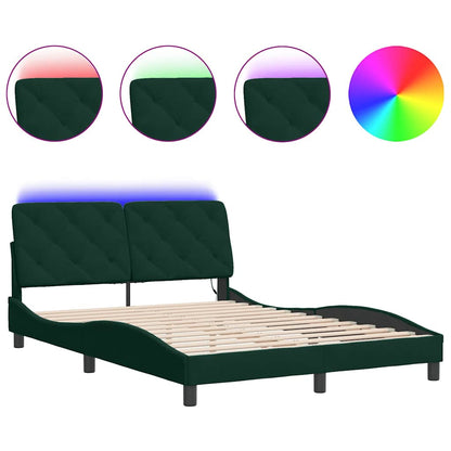 Giroletto con LED senza Materasso Verde Scuro 140x190cm Velluto