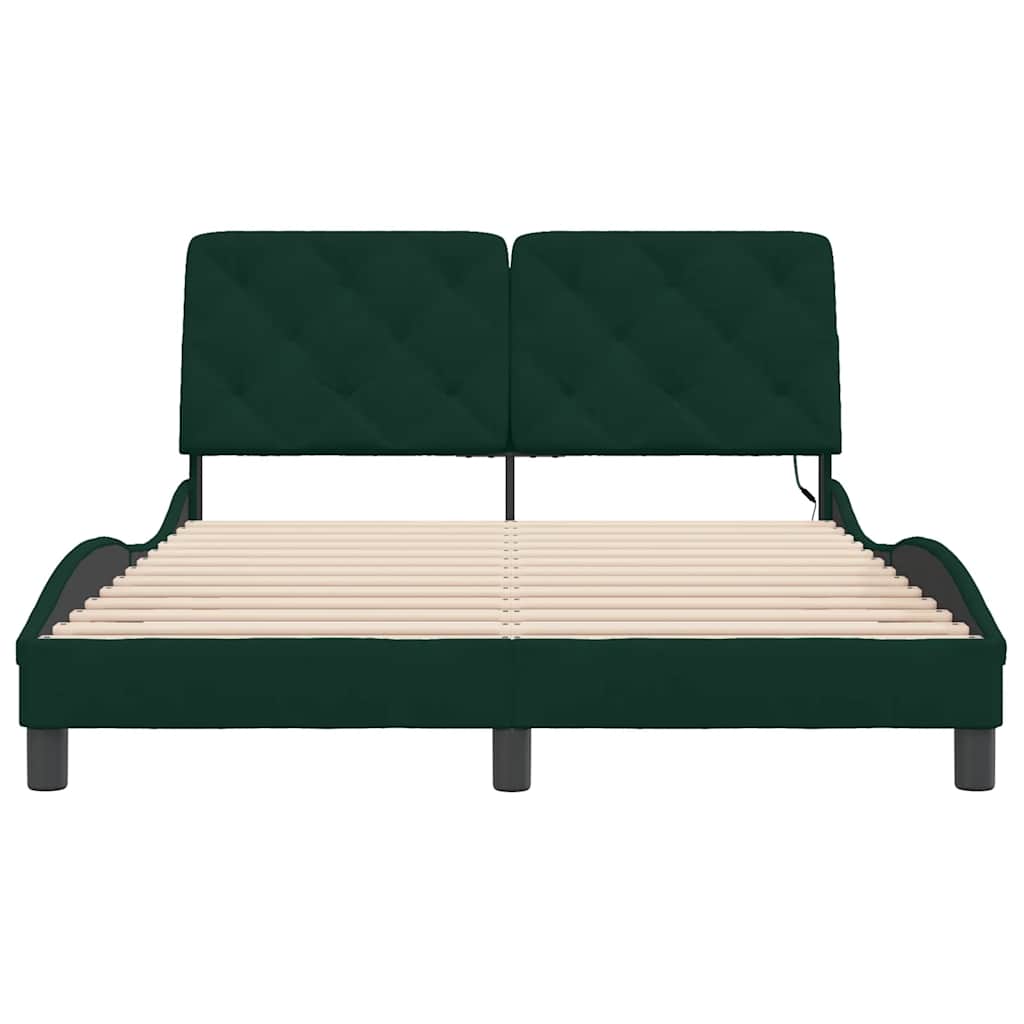 Giroletto con LED senza Materasso Verde Scuro 140x190cm Velluto