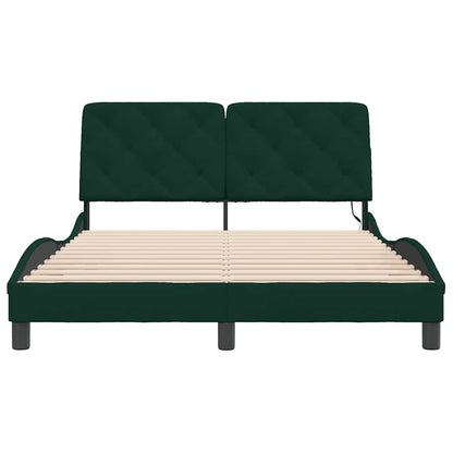 Giroletto con LED senza Materasso Verde Scuro 140x190cm Velluto